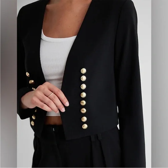 Express Women’s Black Military Button Blazer Jacket Size Large NWT - Picture 2 of 7